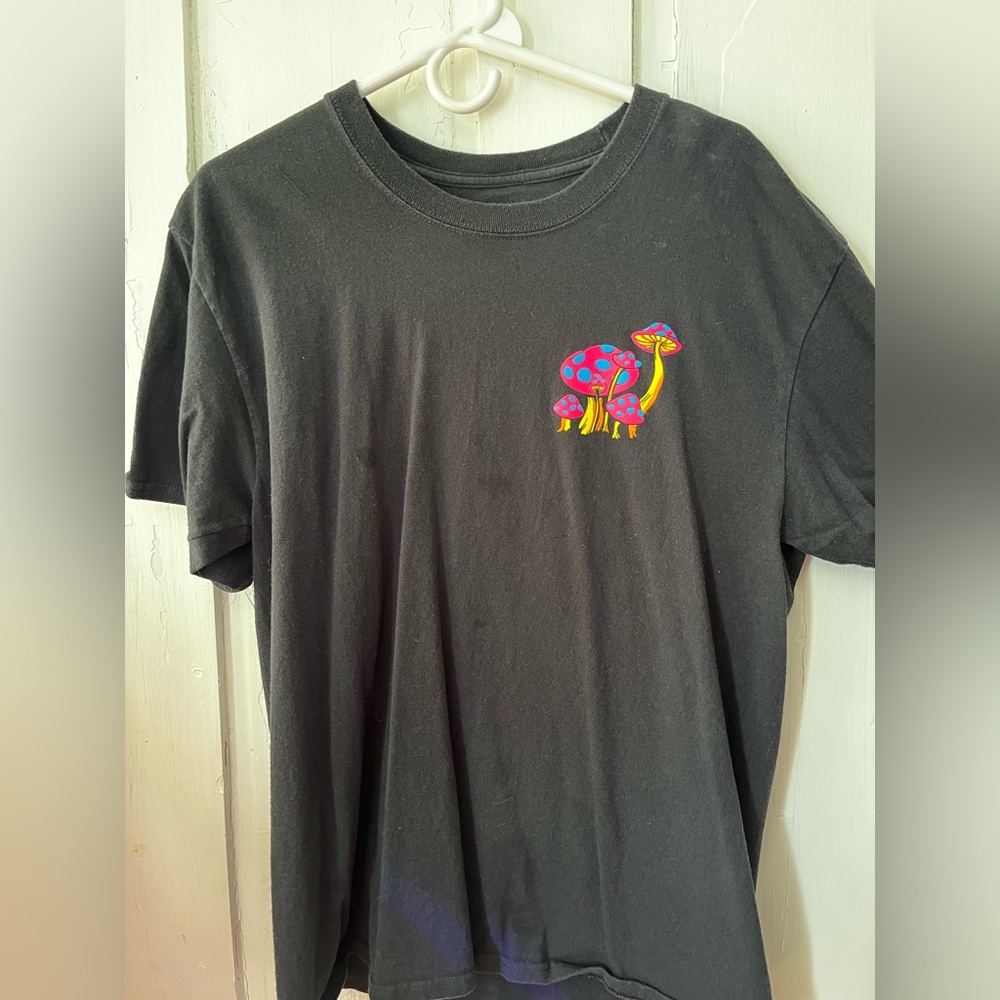 A-Lab Black T-Shirt with Colorful Mushroom Design